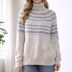 H&M Women's Cozy Striped Turtleneck Sweater - Gray and Blue